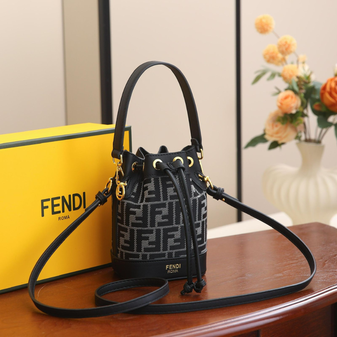 FENDI Women’s Designer Bucket Handbag – Brown Monogram Luxury Purse | Premium Fashion Bag in Dubai, UAE